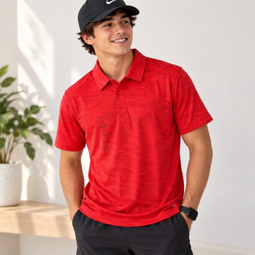 DSG Mens Movement Jacquard Polo Medium Cabana Coral Activewear Golf Gorpcore